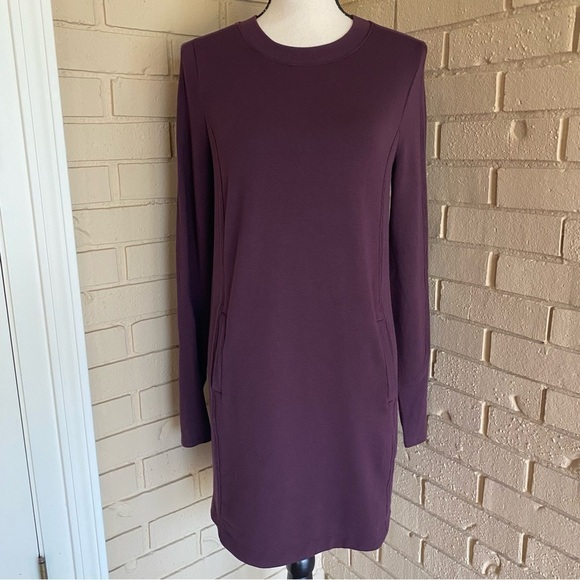 Athleta Balance Dress Spiced Cabernet Long Sleeve Size XS Pockets Modal Tencel - Picture 3 of 12